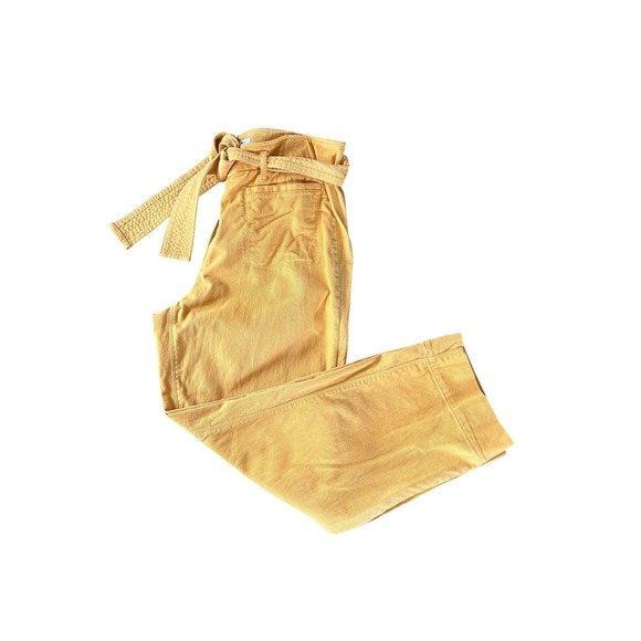 LOFT Pants - LOFT Womens Mustard Yellow Paperbag Waist Tie Belt Cropped Pants Size 14